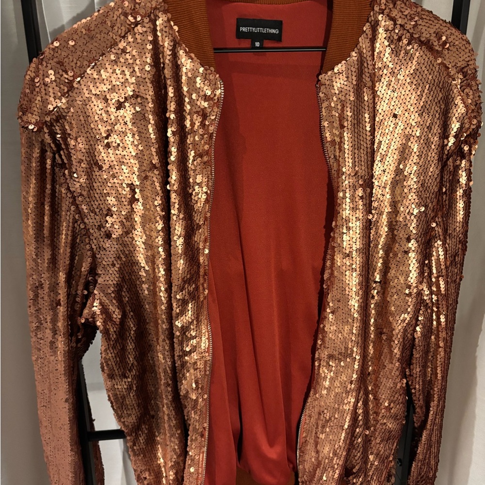 Copper Sequin Bomber Jacket, Size 10, by PrettyLittleThing - Picture 4 of 6